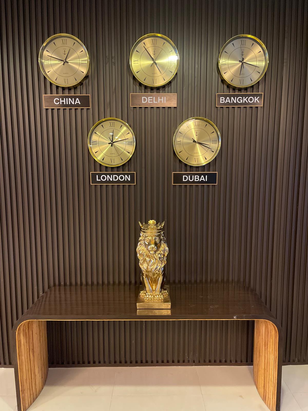 Reception desk with world time zone clocks