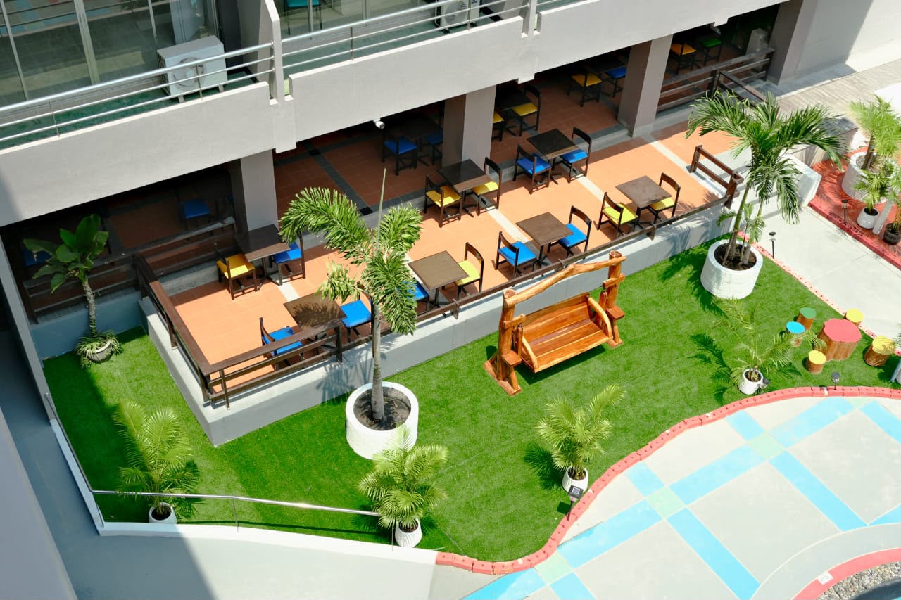 Aerial view of restaurant garden terrace